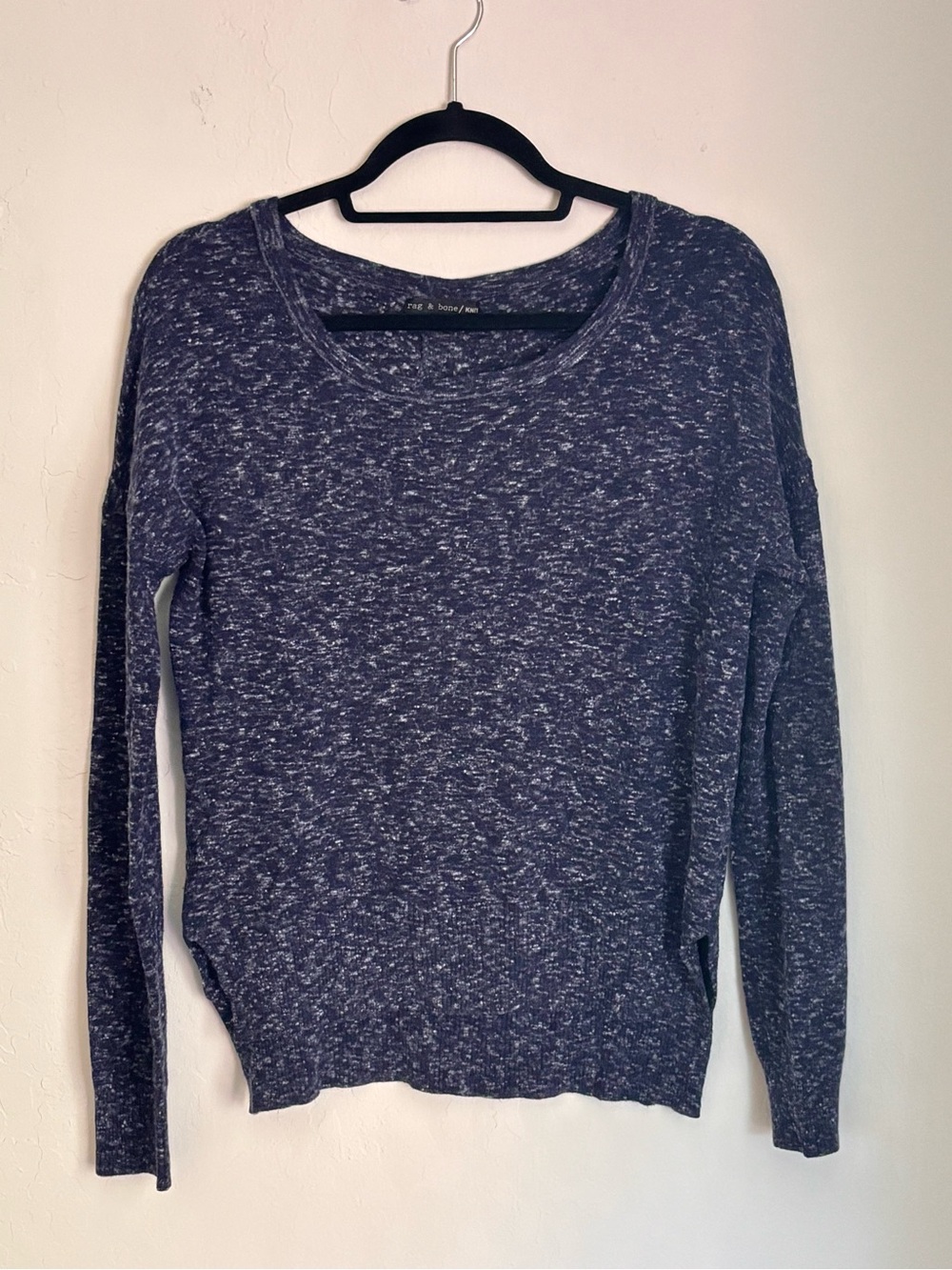 Rag & Bone Heathered Blue Wool Blend Drop Shoulder Sweater Hi-lo Hem, Size XS